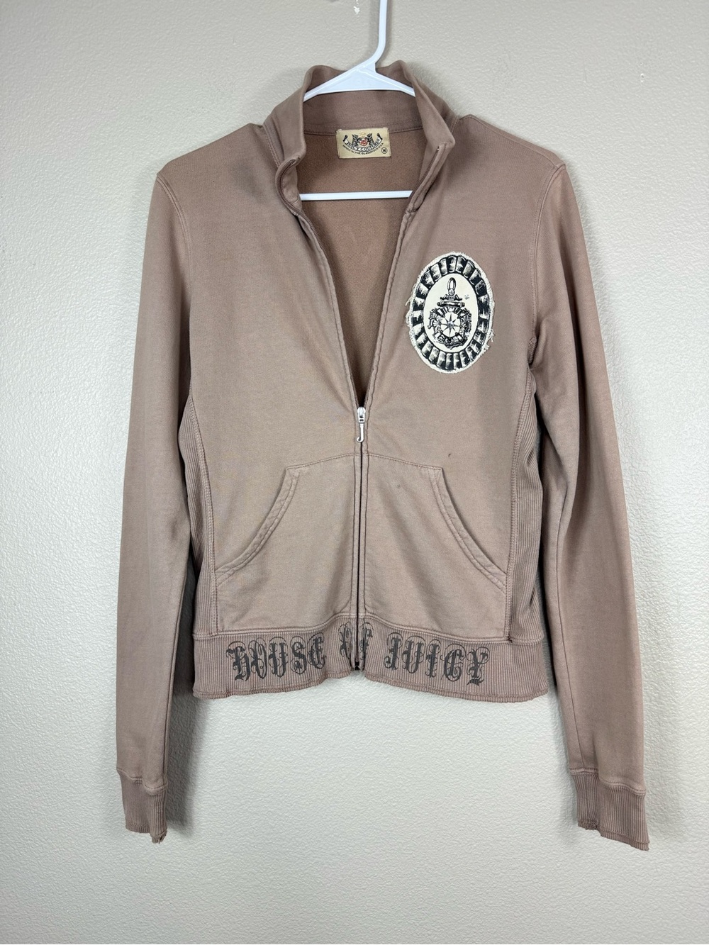 VTG Y2K House‎ of Juicy Couture Zip Up Jacket Brown tan Rhinestone Cotton E